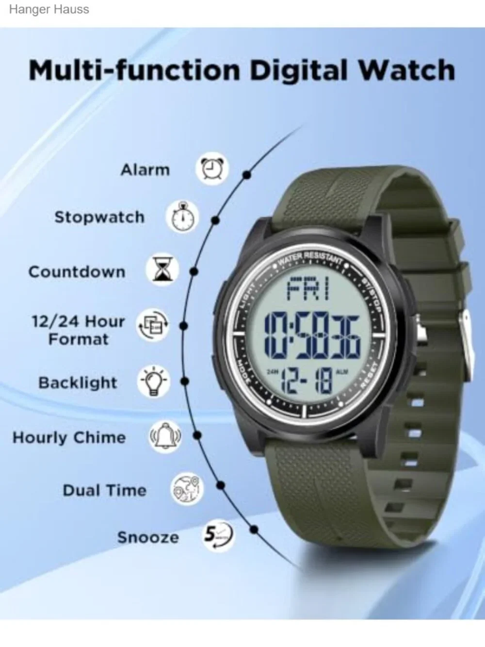 Ultra-Thin 50M Waterproof Digital Sports Watch with Alarm, Stopwatch, Countdown
